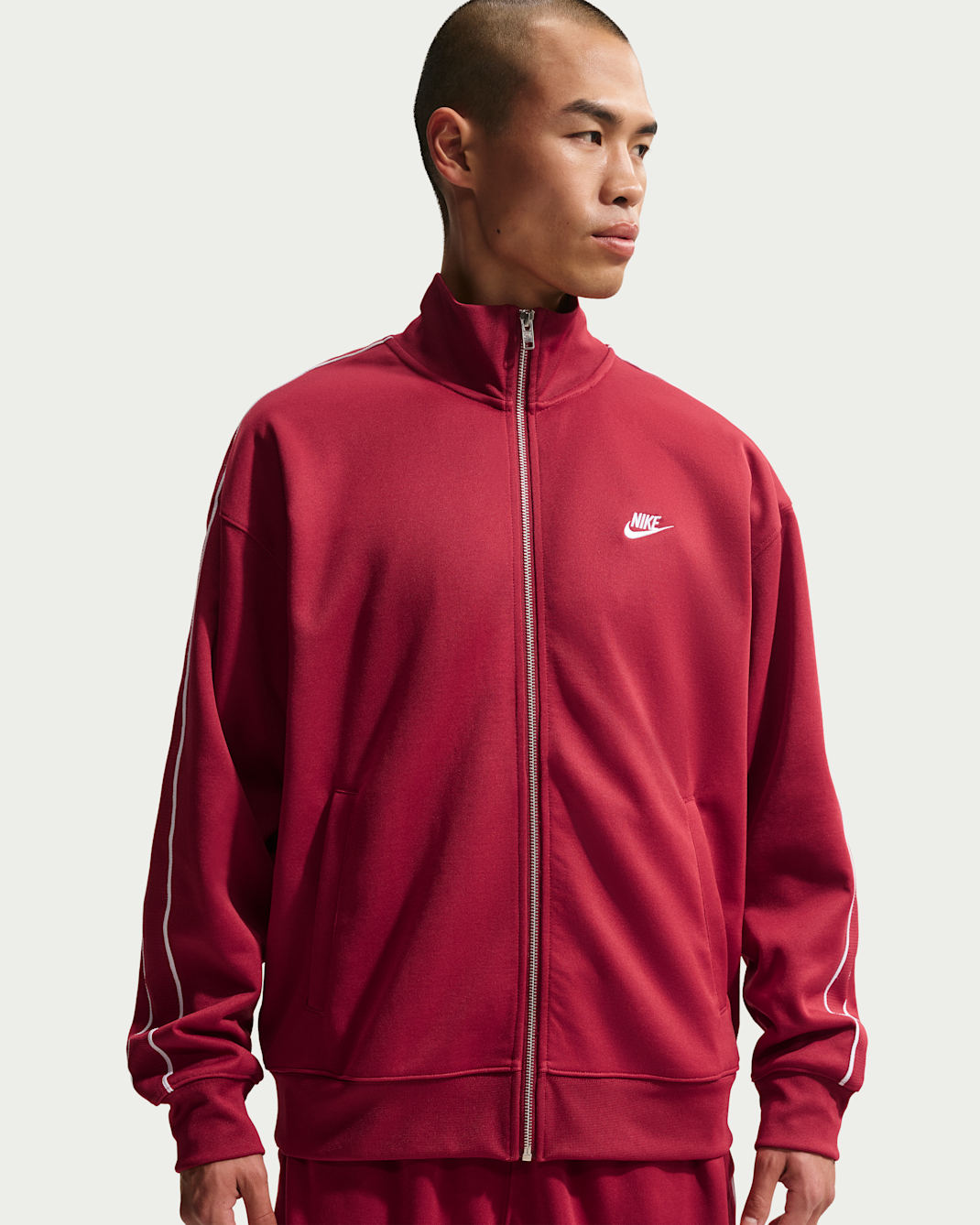 나이키 스포츠웨어 클럽 남성 오버사이즈 니트 트랙 재킷 - 팀 크림슨/화이트/팀 크림슨/화이트