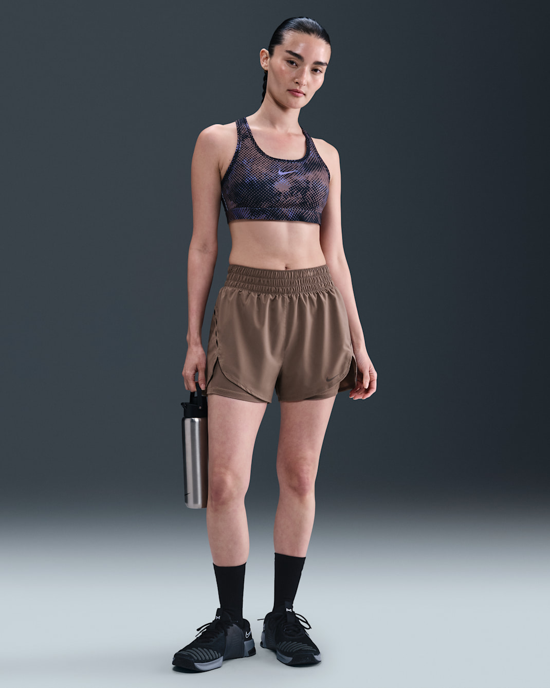 Nike One Women's Dri-FIT 2-in-1 Shorts - Mink Brown/Black