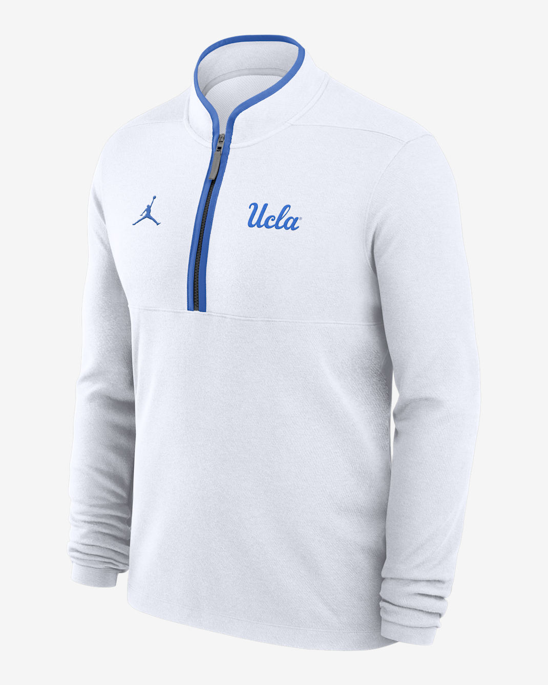 Playera de manga larga universitaria marca Jordan Dri-FIT de medio cierre para hombre UCLA Victory - Blanco