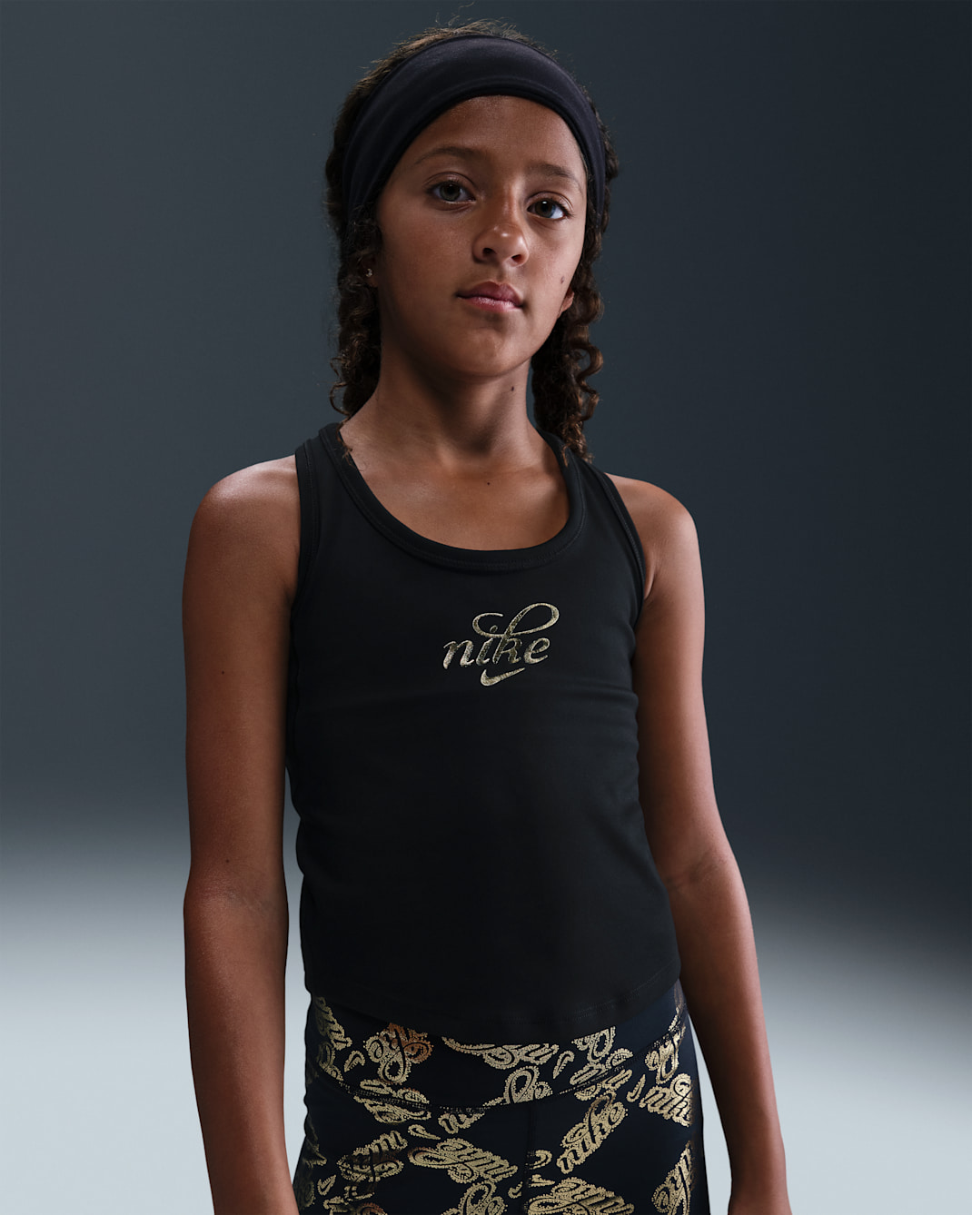 Tank top Nike Dri-FIT One για μεγάλα κορίτσια - Μαύρο/Metallic Gold