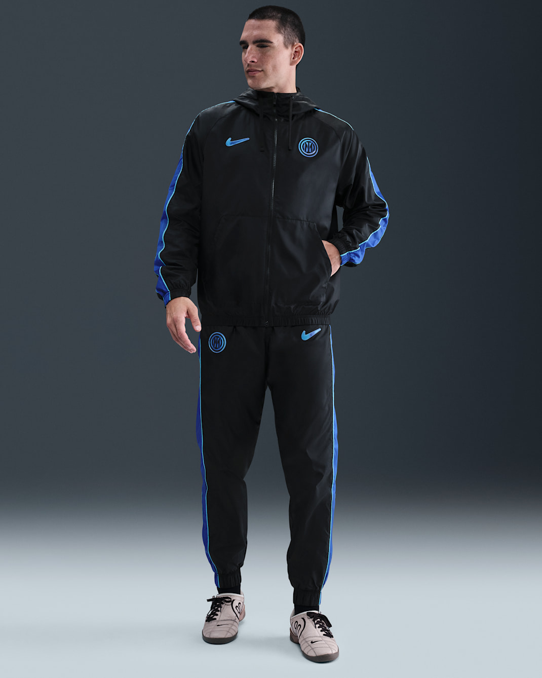 Inter Milan Sport Essentials Men's Nike Football Woven Hooded Tracksuit - Black/Lyon Blue/Chlorine Blue/Chlorine Blue
