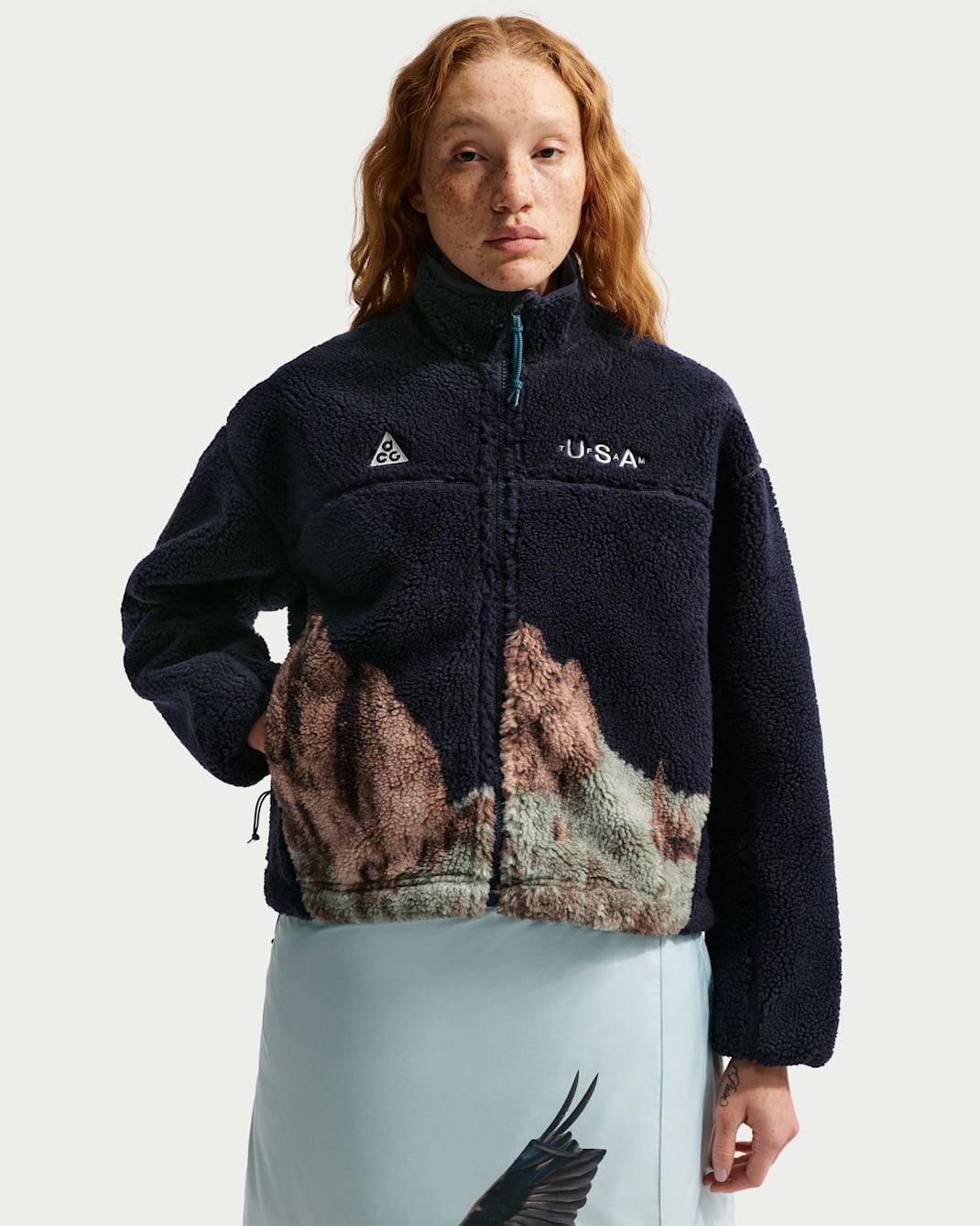 Nike ACG USA Women's Therma-FIT ADV Windproof Full-Zip Fleece Jacket - Obsidian/Obsidian/Blue Lagoon/Summit White