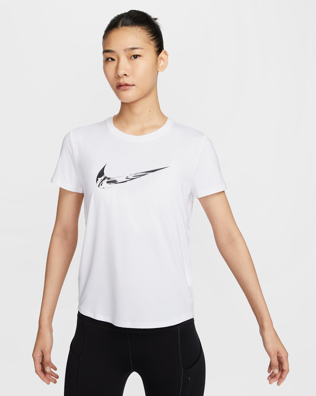 Nike One Women's Dri-FIT Short-Sleeve Graphic Running Top - White/Black