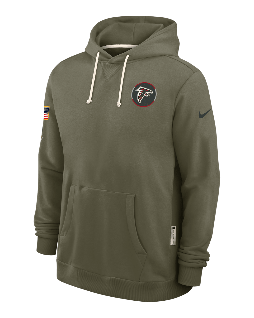 Sudadera con gorro sin cierre Nike Dri-FIT de la NFL para hombre Atlanta Falcons Salute to Service Sideline Dominant Force - Oliva medio