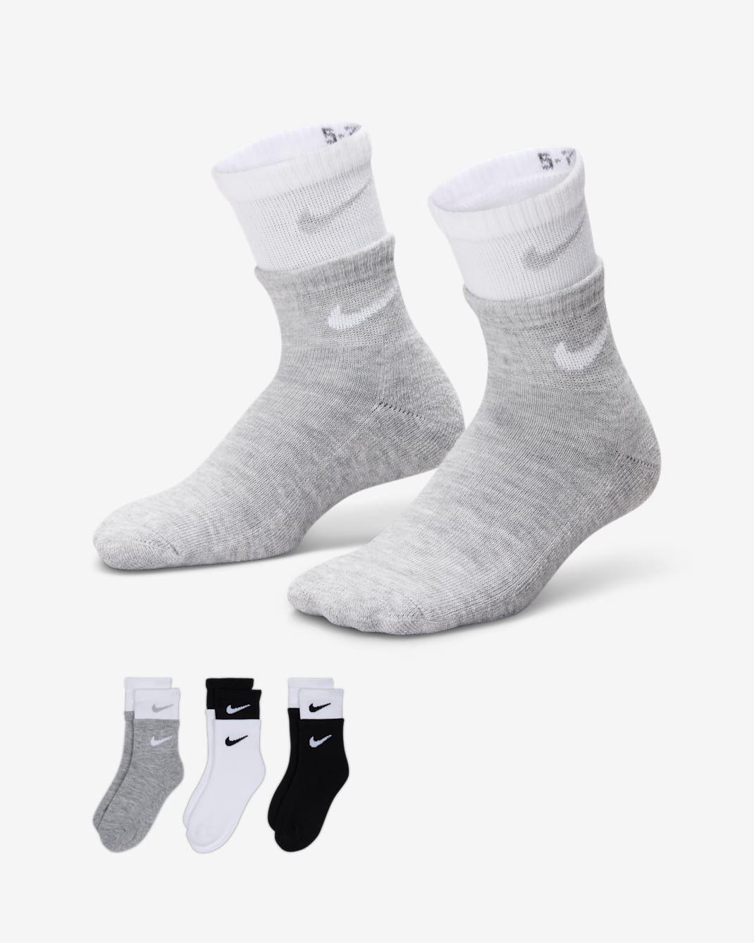 Nike Little Kids' Double Welt Ankle Socks (3 Pairs) - Black