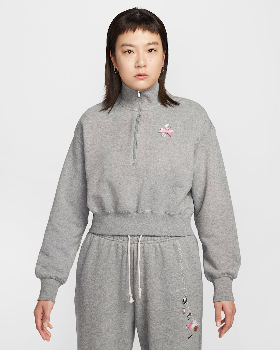 나이키 스포츠웨어 여성 오버사이즈 쿼터집 크롭 스웻셔츠 - 카본 헤더