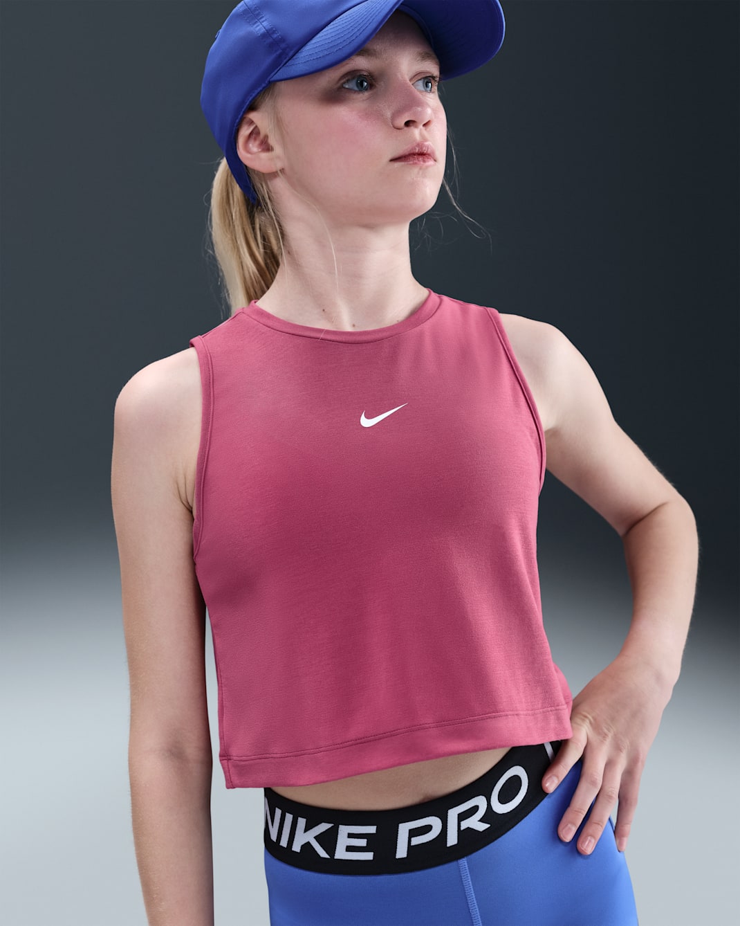 Nike Pro Girls' Dri-FIT Training Tank Top - Sweet Beet/White