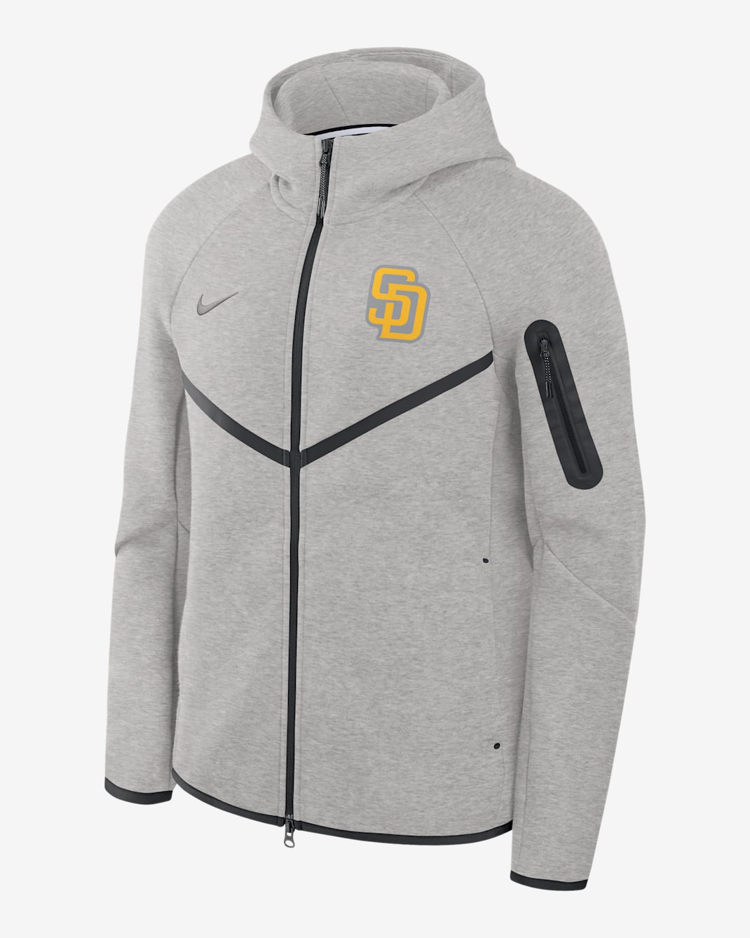 Chamarra con gorro Nike de la MLB de cierre completo para hombre San Diego Padres Tech Fleece Windrunner - Carbón jaspeado