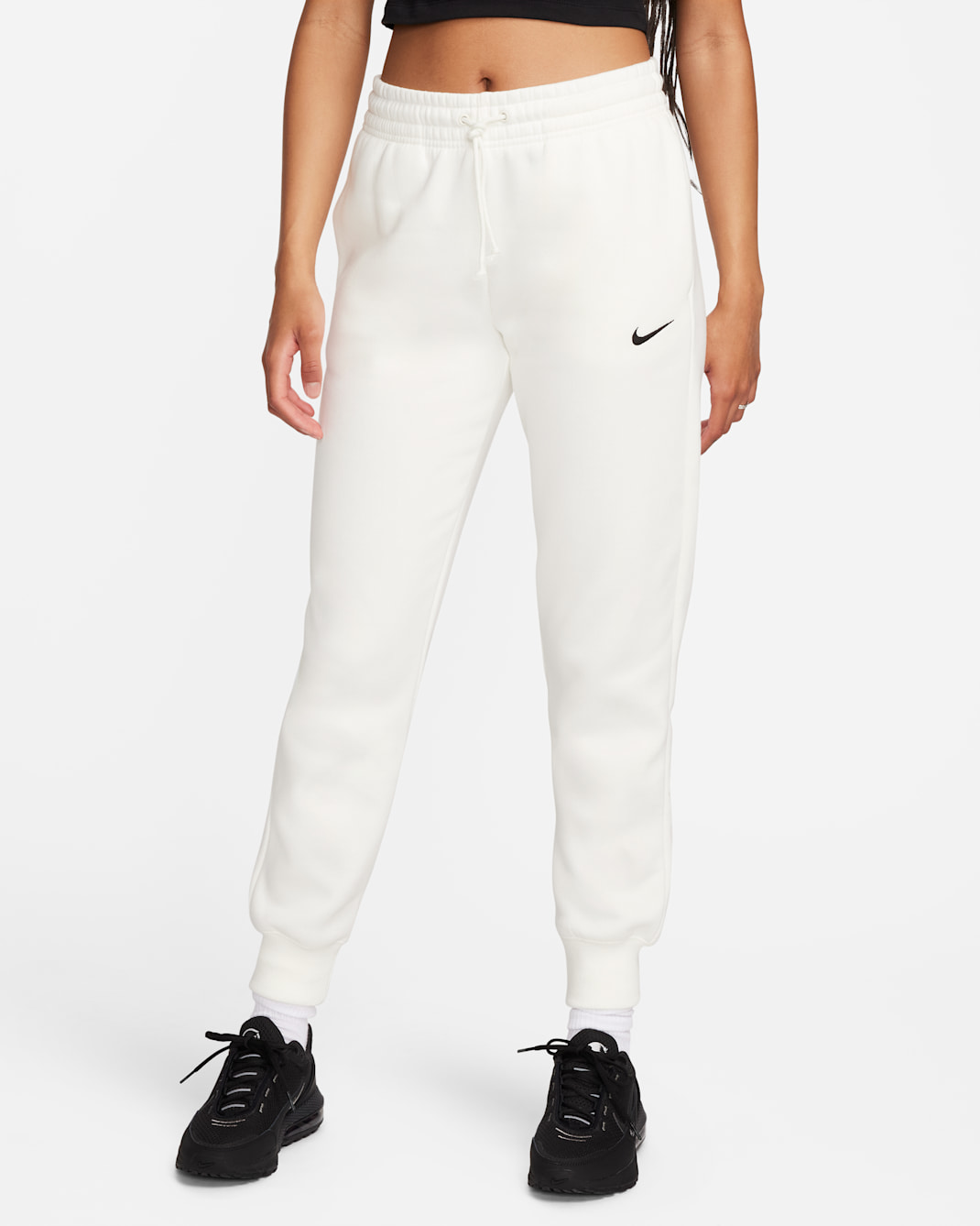 Nike Sportswear Phoenix Fleece Damen-Trainingshose mit mittelhohem Bund - Sail/Schwarz