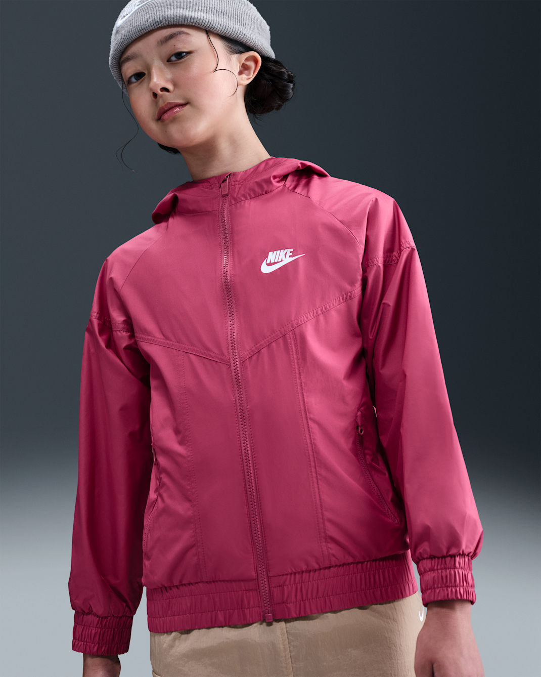 Nike Sportswear Windrunner Big Kids' Hooded Repel Jacket - Sweet Beet/Sweet Beet/Sweet Beet/White