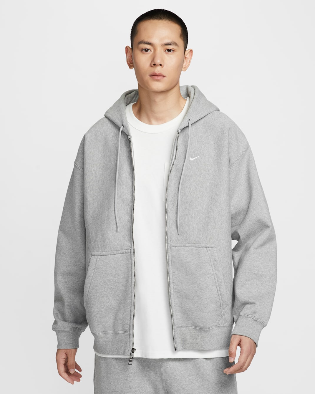 ナイキ ソロ スウッシュ メンズ フルジップ フリース パーカー - ダークグレーヘザー/ライトスモークグレー/ホワイト