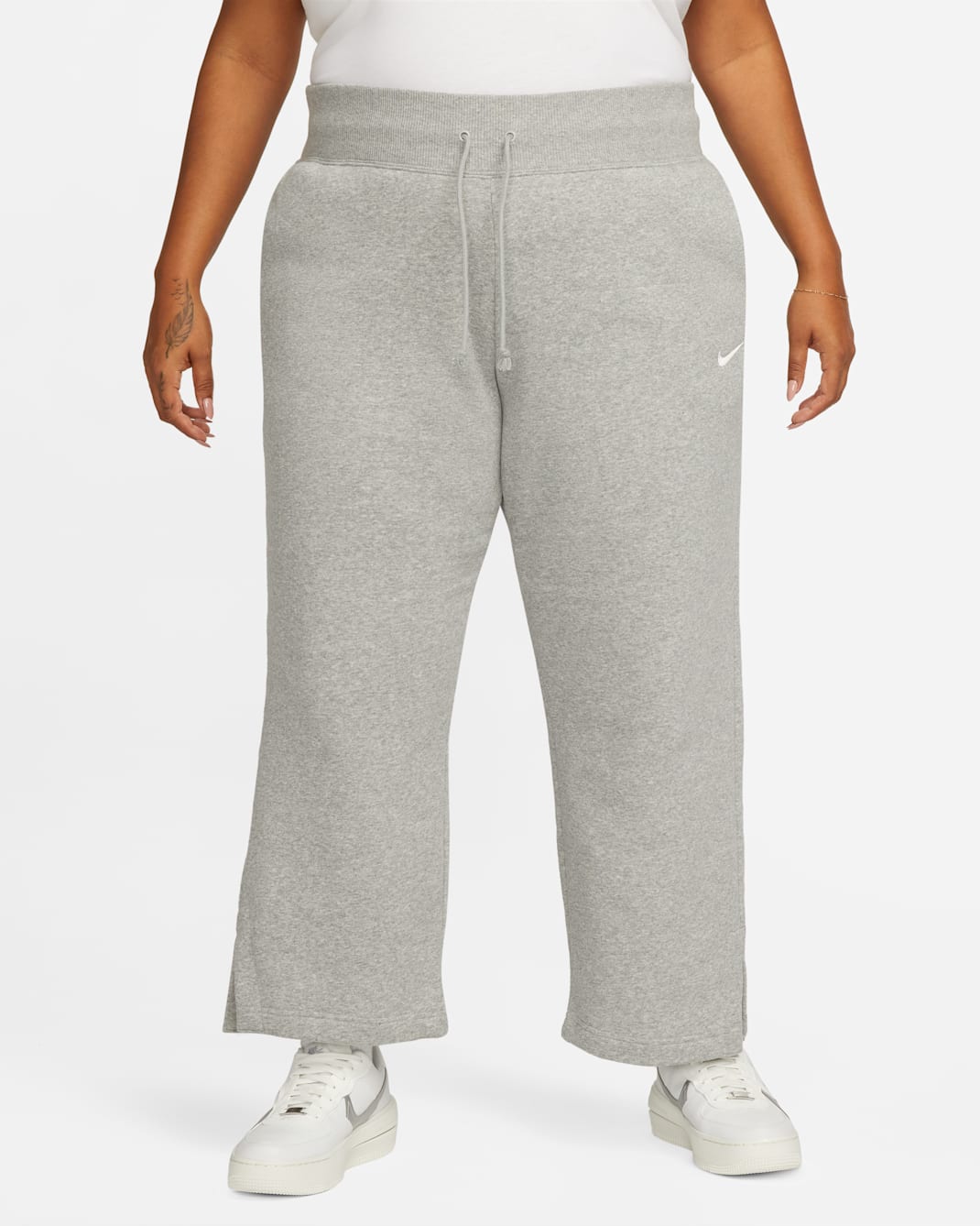 Nike Sportswear Phoenix Fleece Joggingbroek met hoge taille en wijde pijpen voor dames (Plus Size) - Dark Grey Heather/Sail