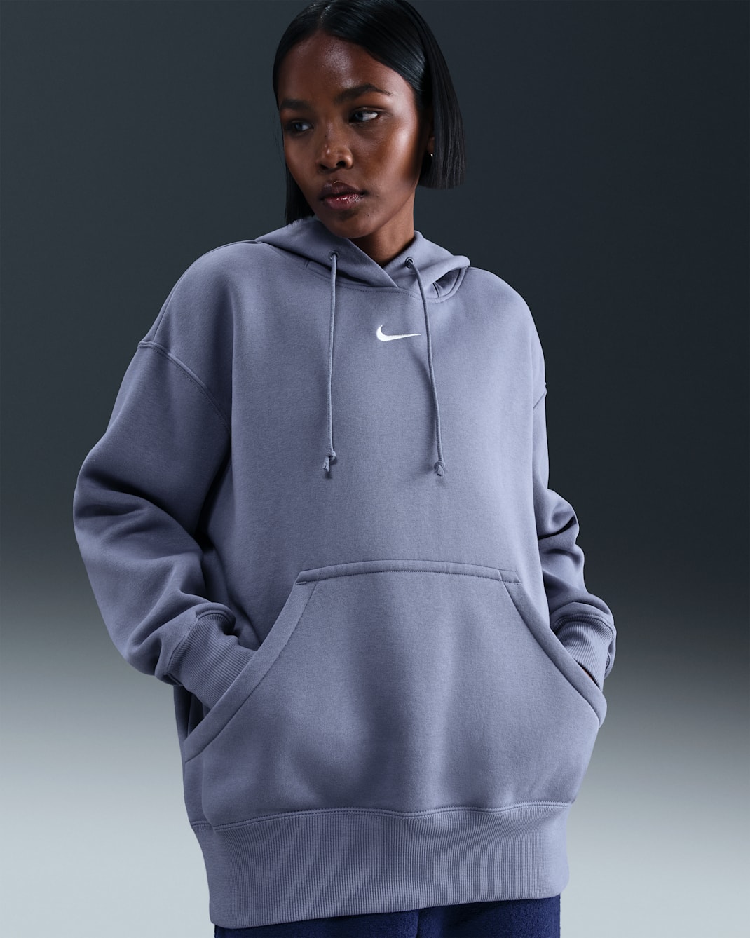 Huvtröja Nike Sportswear Phoenix Fleece i oversize-modell för kvinnor - World Indigo/Sail