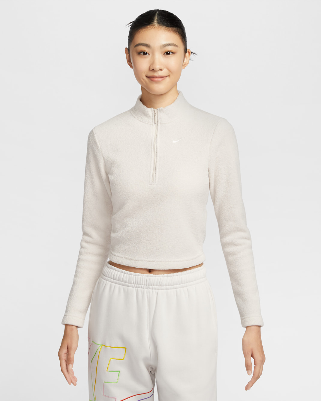 Nike Sportswear Phoenix Plush Women's Slim Long-Sleeve Cozy Fleece 1/2-Zip Top - Light Orewood Brown/Sail