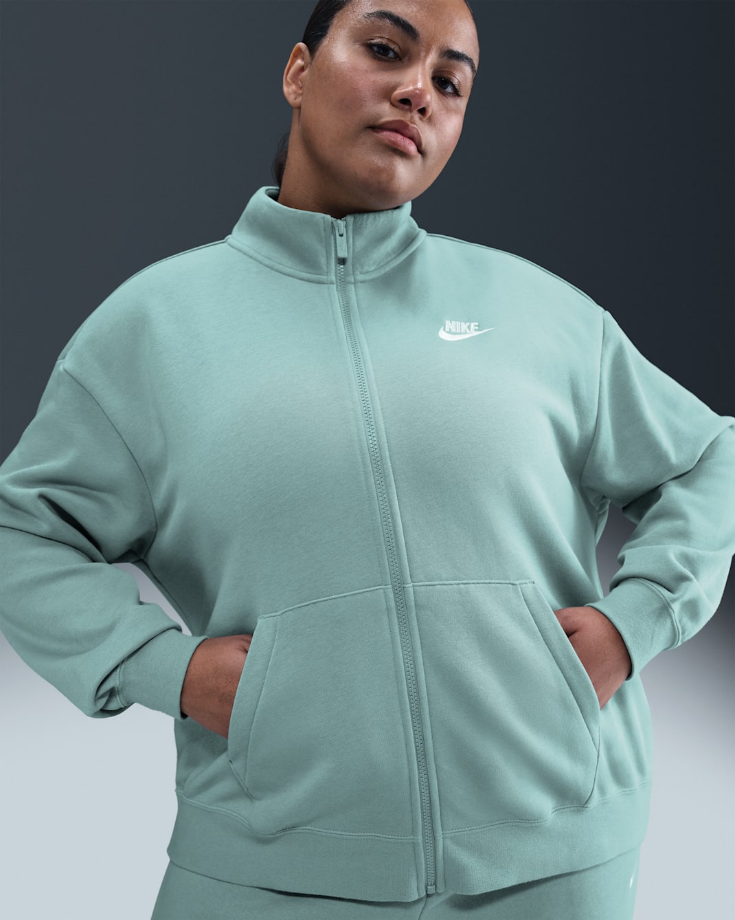 Nike Sportswear Club Fleece Women's Loose Track Jacket (Plus Size) - Cannon/White