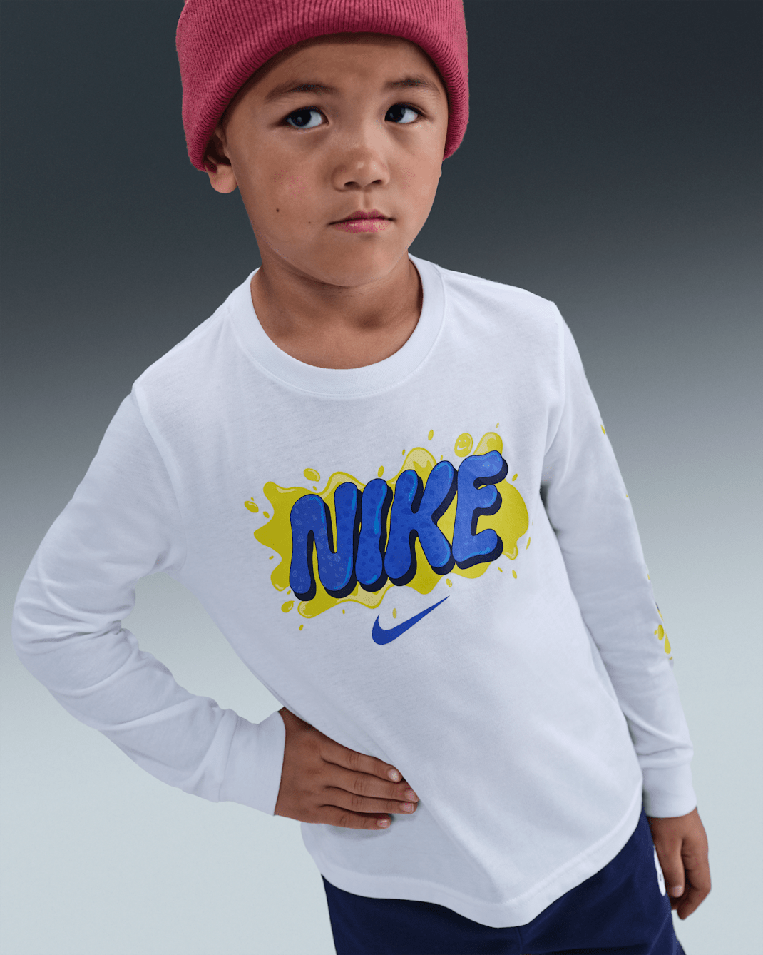 Playera de manga larga Slime para niños talla pequeña Nike - Blanco