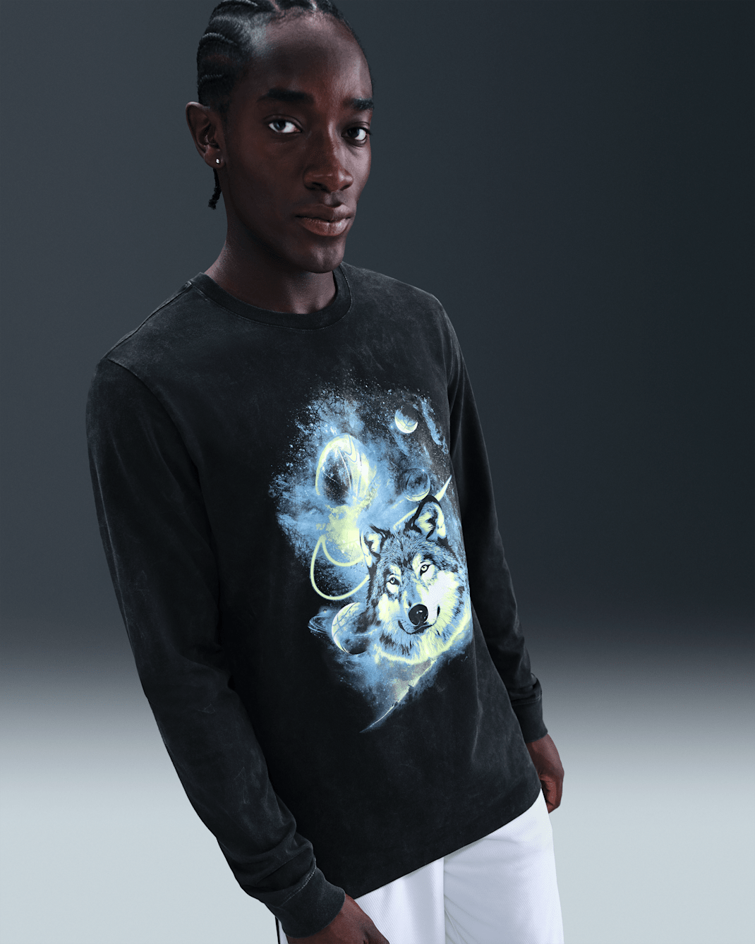 Langærmet Nike-basketball-T-shirt til mænd - sort