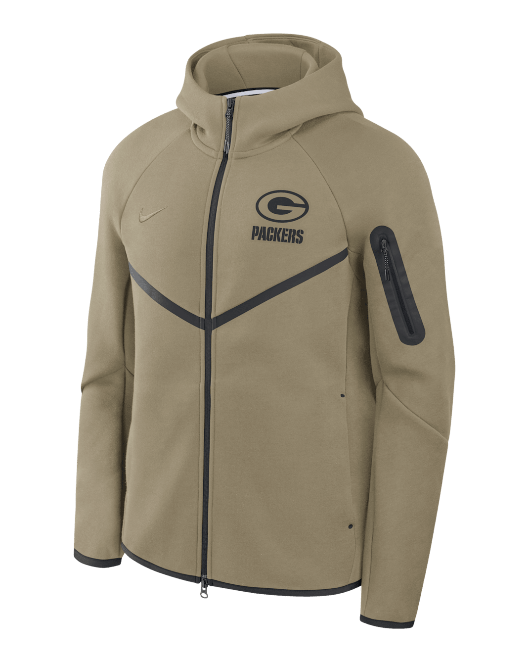 Chamarra con gorro de cierre completo Nike Tech Fleece Windrunner de la NFL para hombre de los Green Bay Packers - Oliva/Negro/Oliva