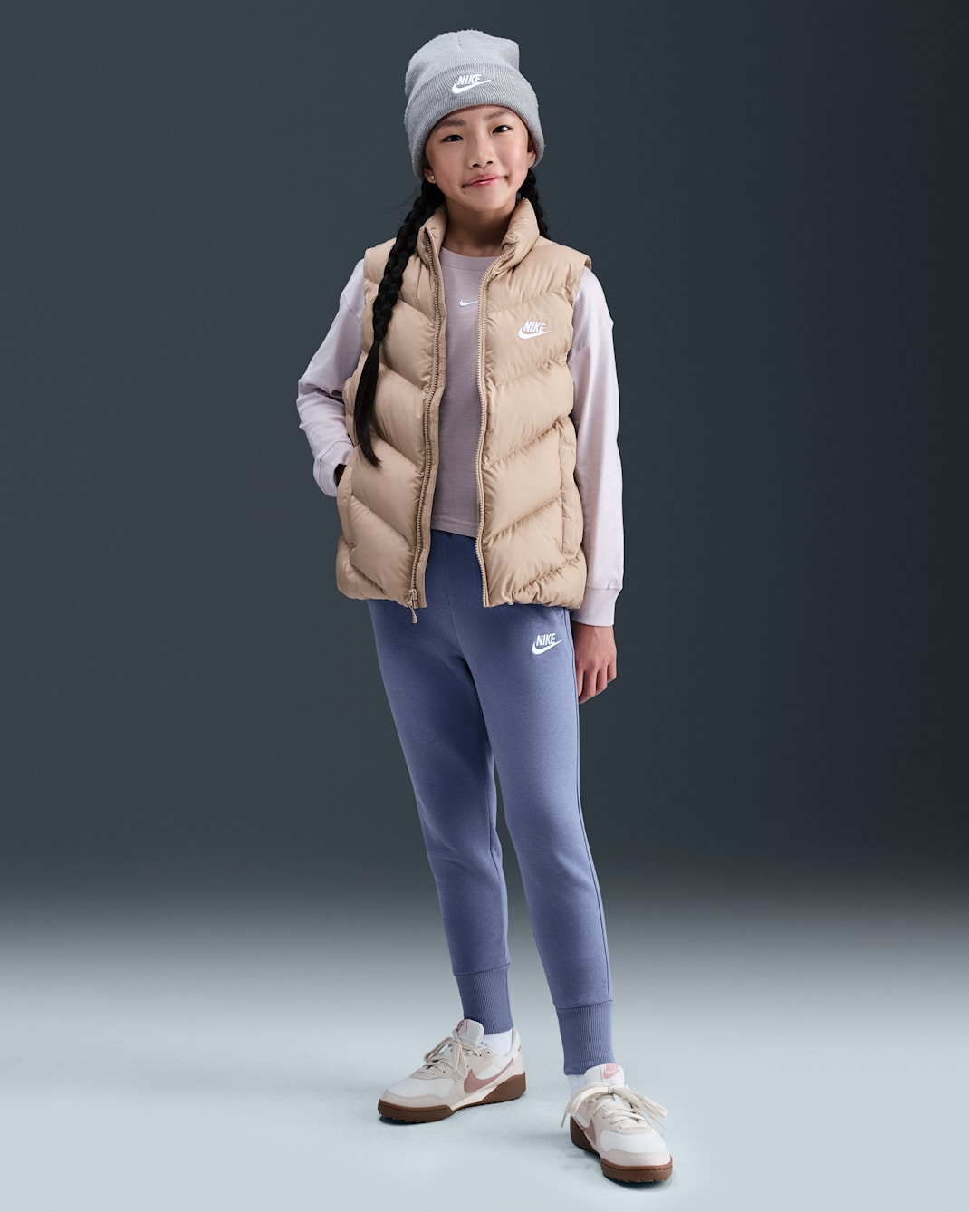 Pants ajustados de cintura alta para niñas talla grande Nike Sportswear Club Fleece - Índigo mundial/Índigo mundial/Blanco