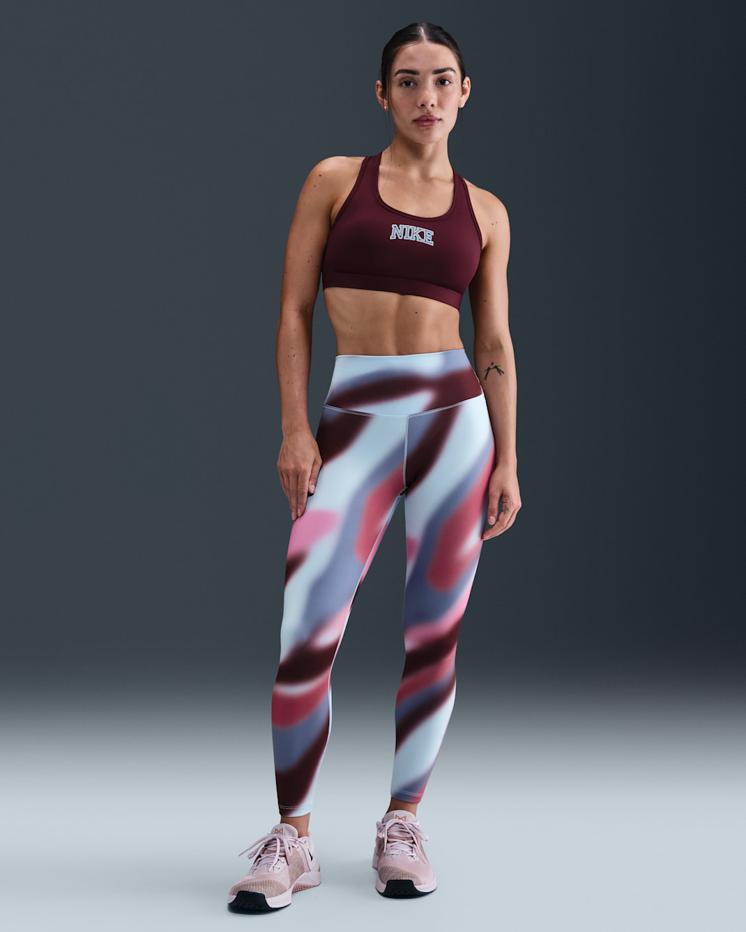 Nike One Women's Dri-FIT High-Waisted 7/8 Leggings - Burgundy Crush/Football Grey/Playful Pink