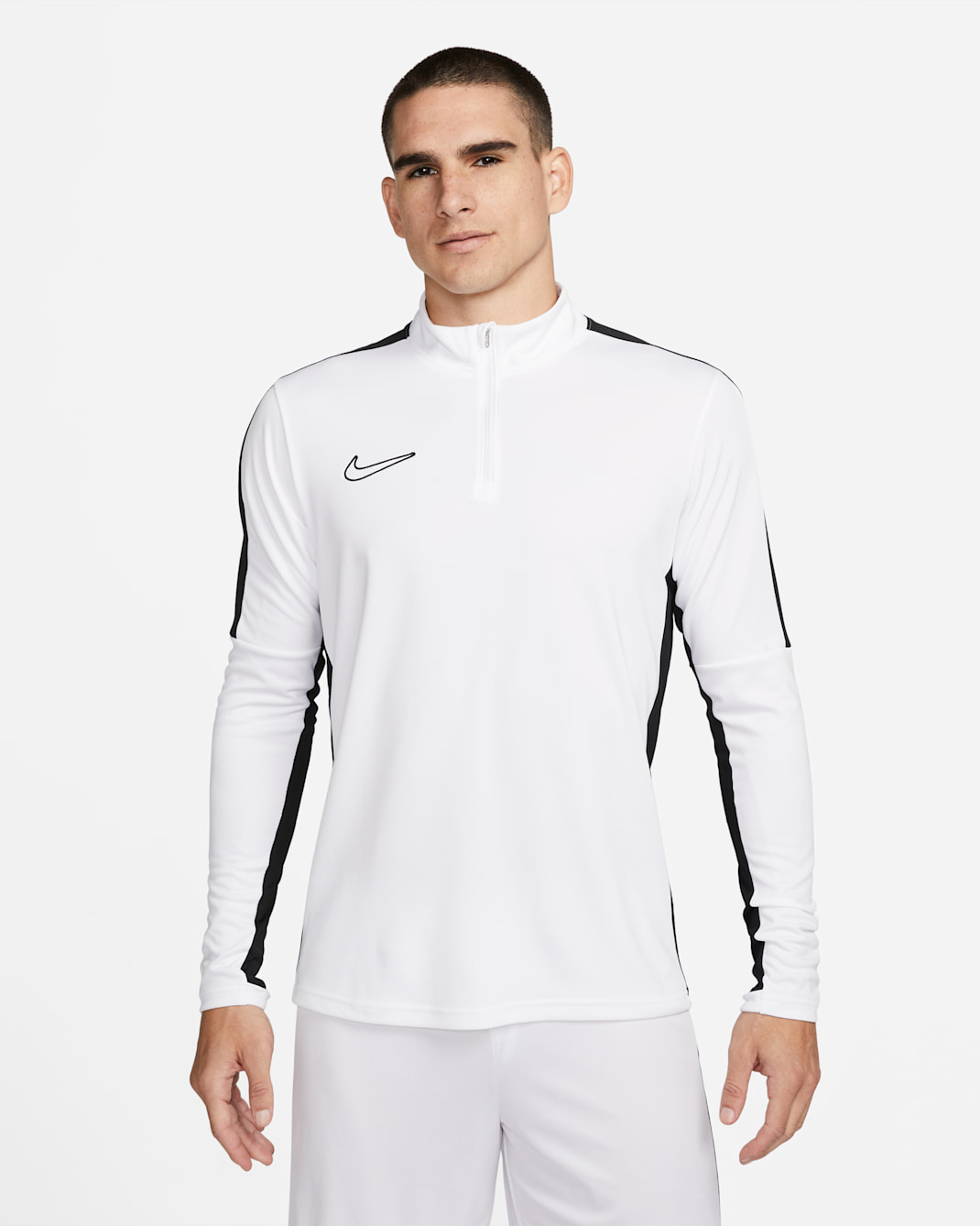 Playera de fútbol de medio cierre Dri-FIT para hombre Nike Academy - Blanco/Negro/Negro
