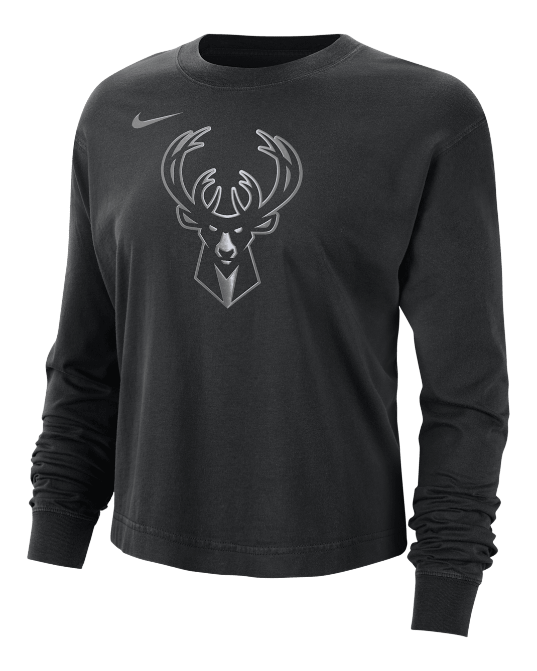 Playera de manga larga Nike de la NBA con brillo de corte cuadrado para mujer Milwaukee Bucks Courtside - Negro