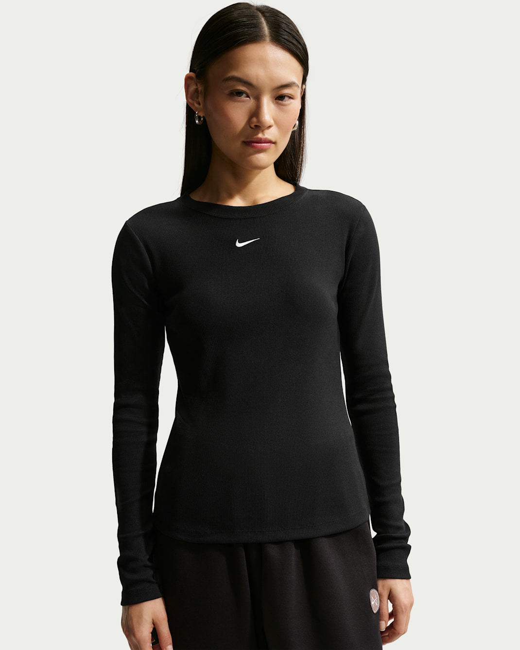 Nike Sportswear aansluitend geribd T-shirt met lange mouwen voor dames - Zwart/Wit
