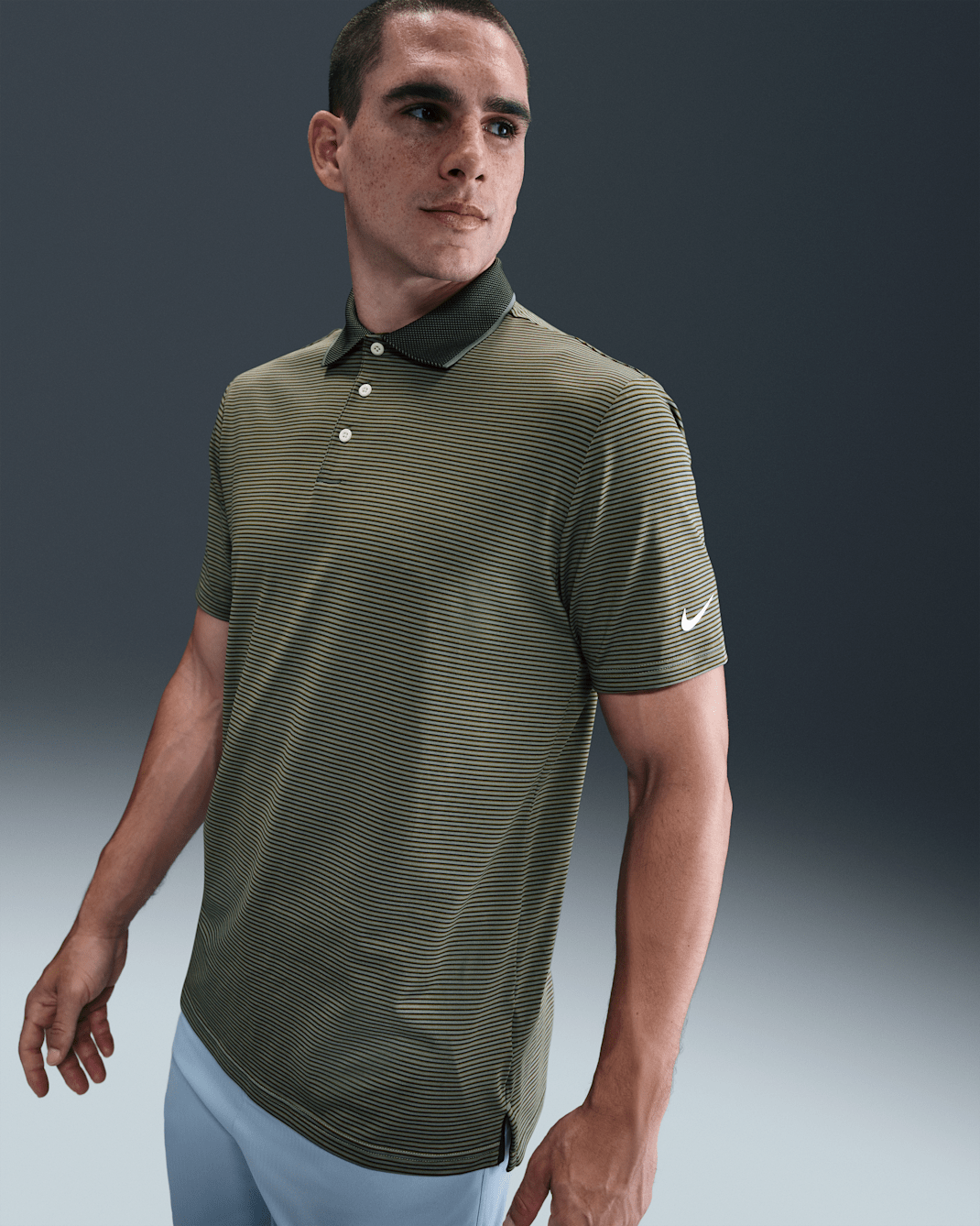 Nike Tour Men's Dri-FIT Striped Golf Polo - Clay Green/Pale Ivory