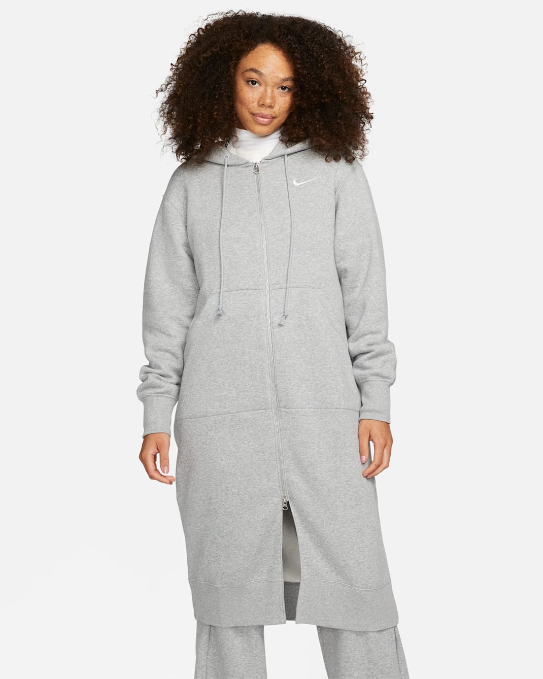 Sudadera con gorro con cierre completo larga oversized para mujer Nike Sportswear Phoenix Fleece - Gris oscuro jaspeado/Vela