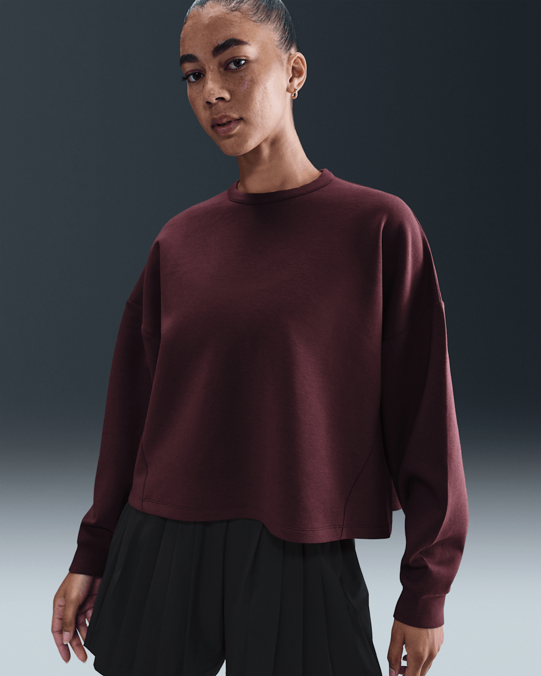 Nike 24.7 ImpossiblySoft Women's Dri-FIT Oversized Crew-Neck Top - Burgundy Crush/Burgundy Ash