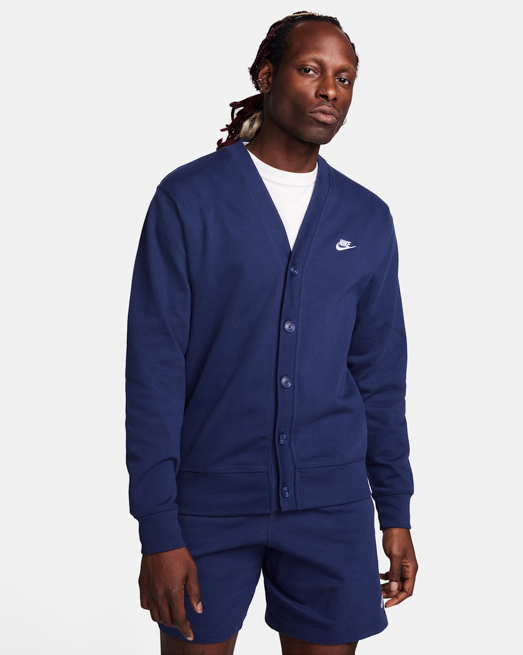 Nike Club Men's Knit Fairway Cardigan - Midnight Navy/White