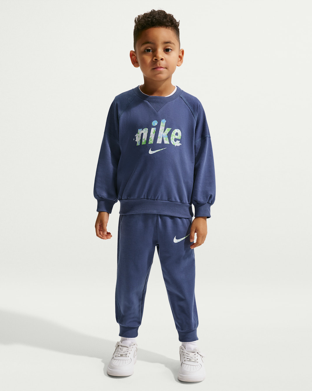 나이키 E1D1 유아 프렌치 테리 투피스 그래픽 크루 세트 - 미스틱 네이비