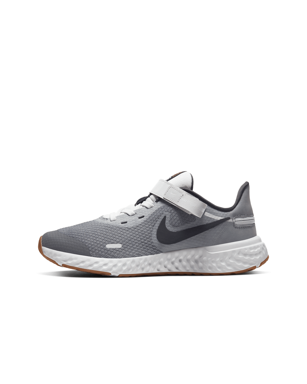 Nike Revolution 5 FlyEase løpesko til store barn (vid) - Light Smoke Grey/Photon Dust/Gum Medium Brown/Dark Smoke Grey