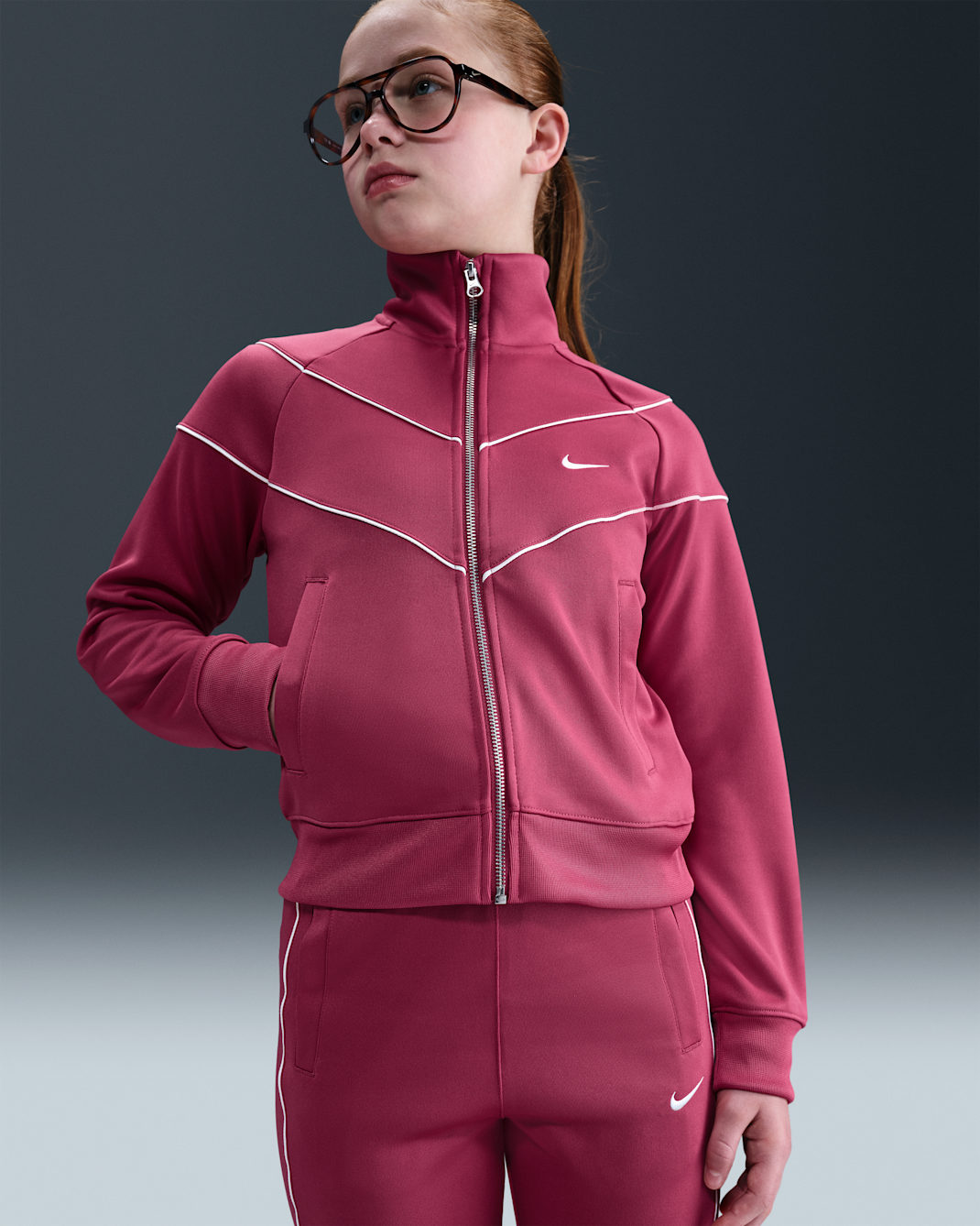 Nike Sportswear Older Kids' (Girls') Knit Tracksuit Jacket - Sweet Beet/Sail/Sail
