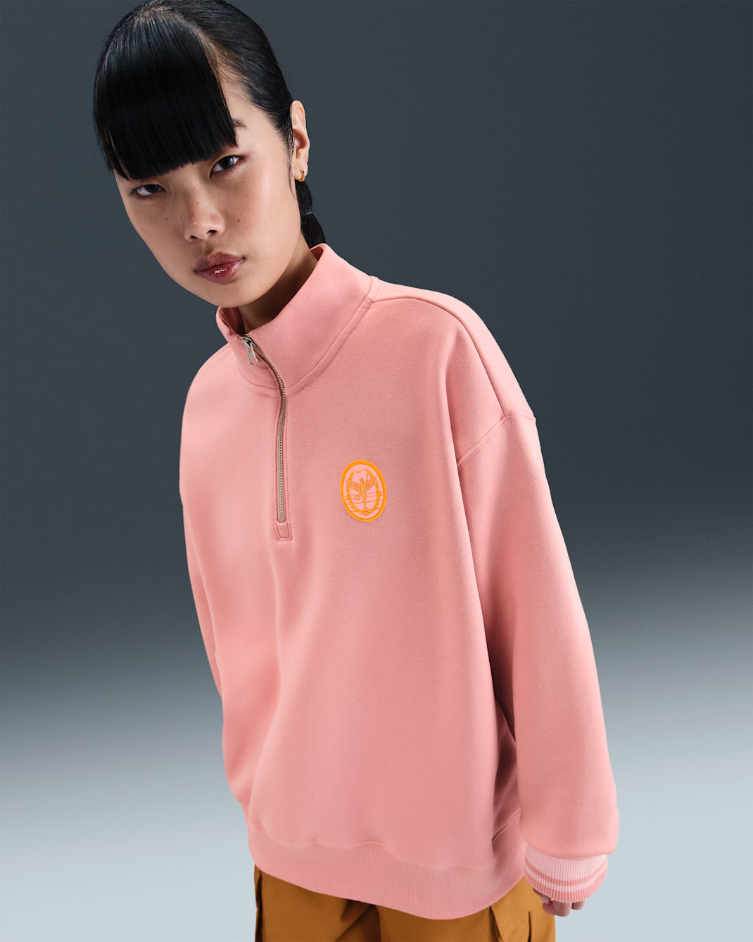 Nike Sportswear Phoenix Fleece Women's Oversized 1/4-Zip Long Sweatshirt - Red Stardust/Pink Glaze/Laser Orange