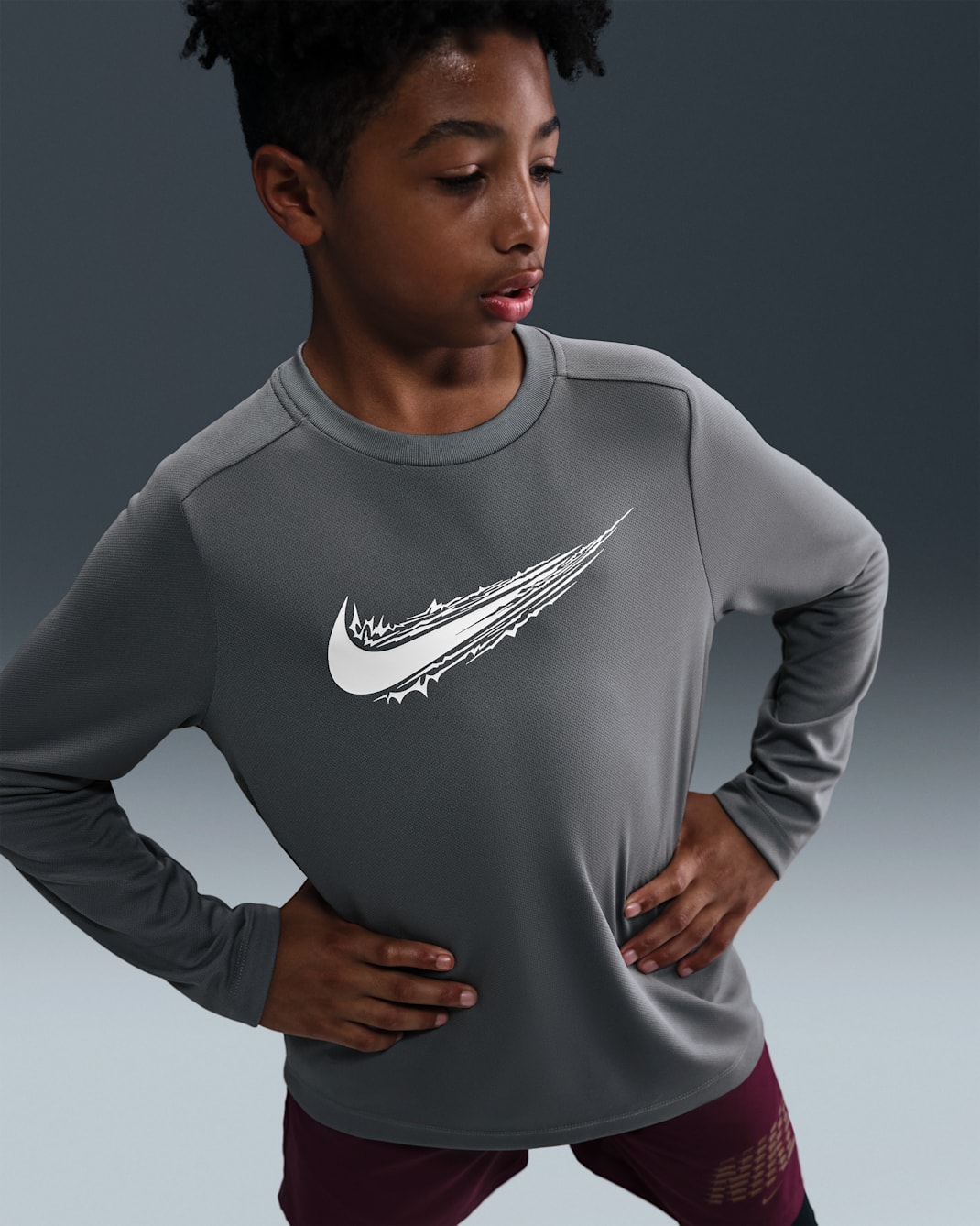 Nike Multi Big Kids' (Boys') Dri-FIT Long-Sleeve Top - Smoke Grey/White