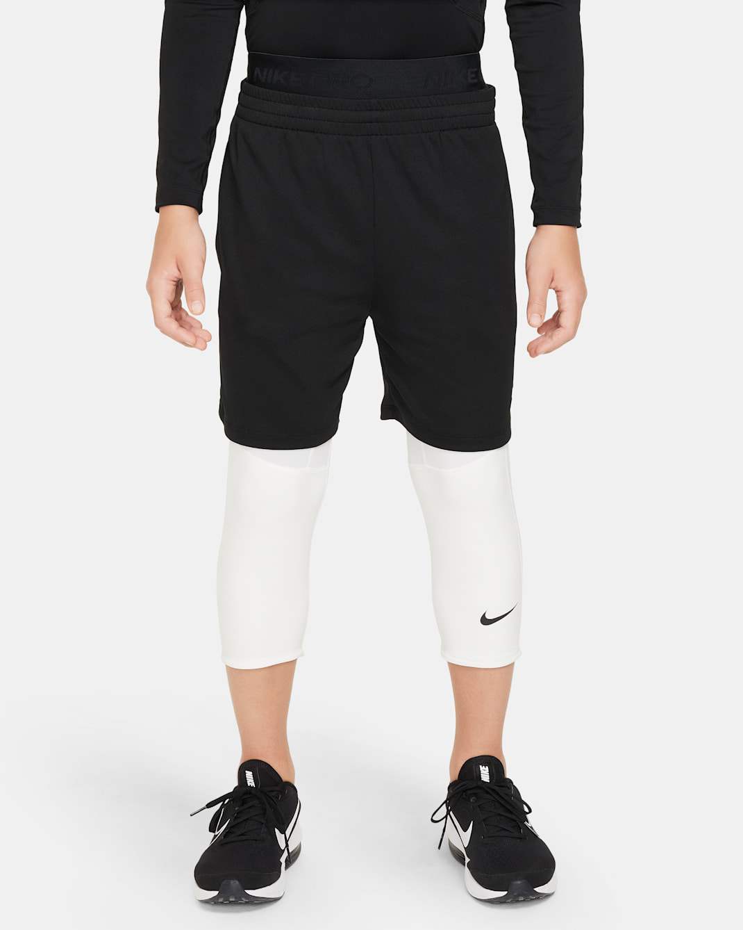 Mallas Dri-FIT de largo 3/4 para niño talla grande Nike Pro - Blanco/Blanco/Negro