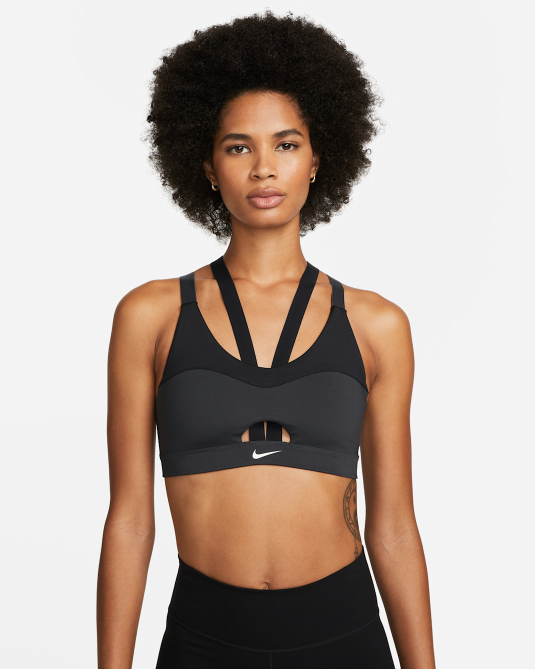 Nike Indy Women's Light-Support Padded Strappy Cutout Sports Bra - Dark Smoke Grey/Black/White