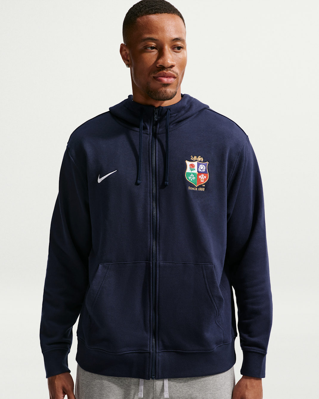 Hoodie com fecho completo Nike Club British & Irish Lions para homem - Obsidian/Branco