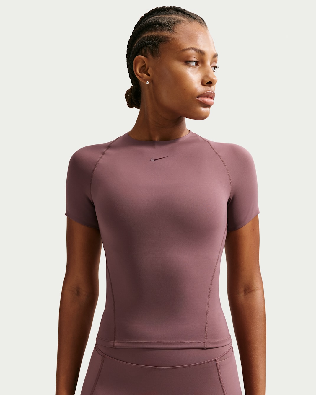 Nike Universa Women's Dri-FIT Short-Sleeve Top - Tattoo/Tattoo/Burgundy Crush