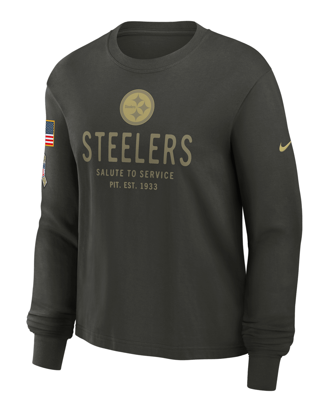 Pittsburgh Steelers Salute to Service Sideline Women's Nike Dri-FIT NFL Long-Sleeve T-Shirt - Olive