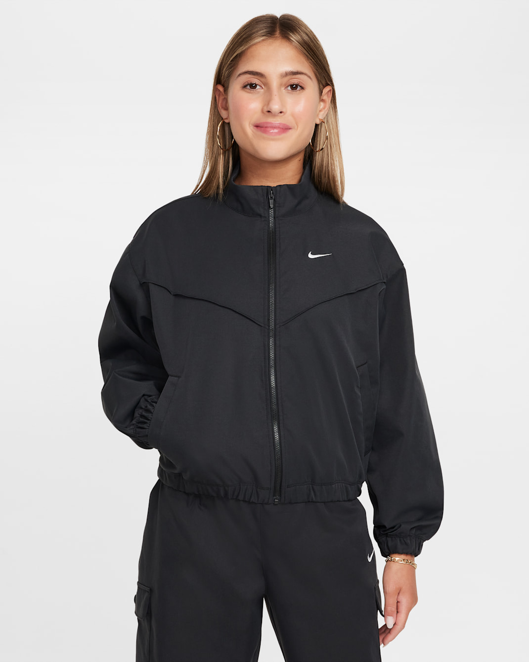 Nike Sportswear Girls' Oversized Lightweight Jacket - Black/White