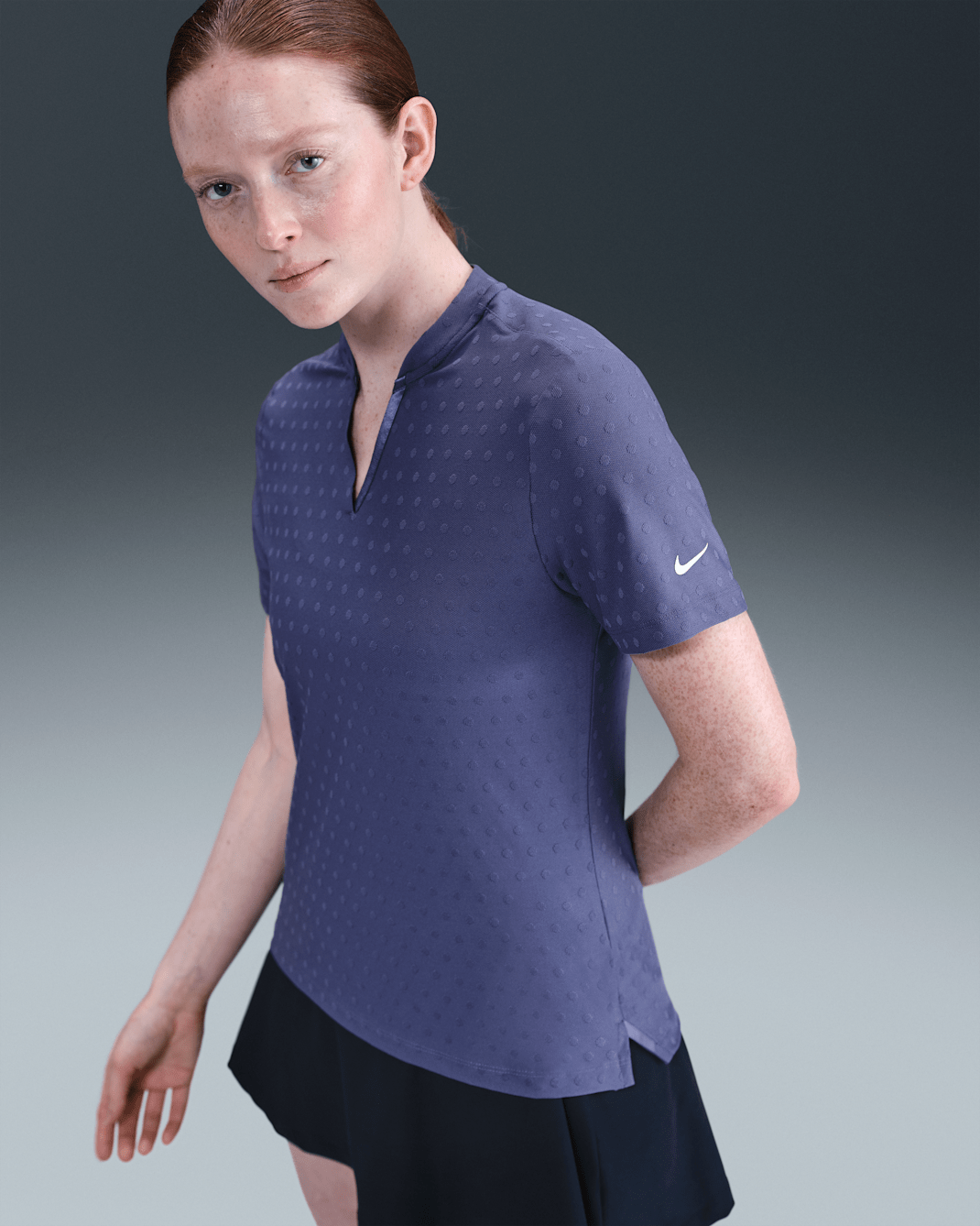 Nike Tour Women's Dri-FIT Short-Sleeve Blade Jacquard Golf Polo - Sanded Purple/White