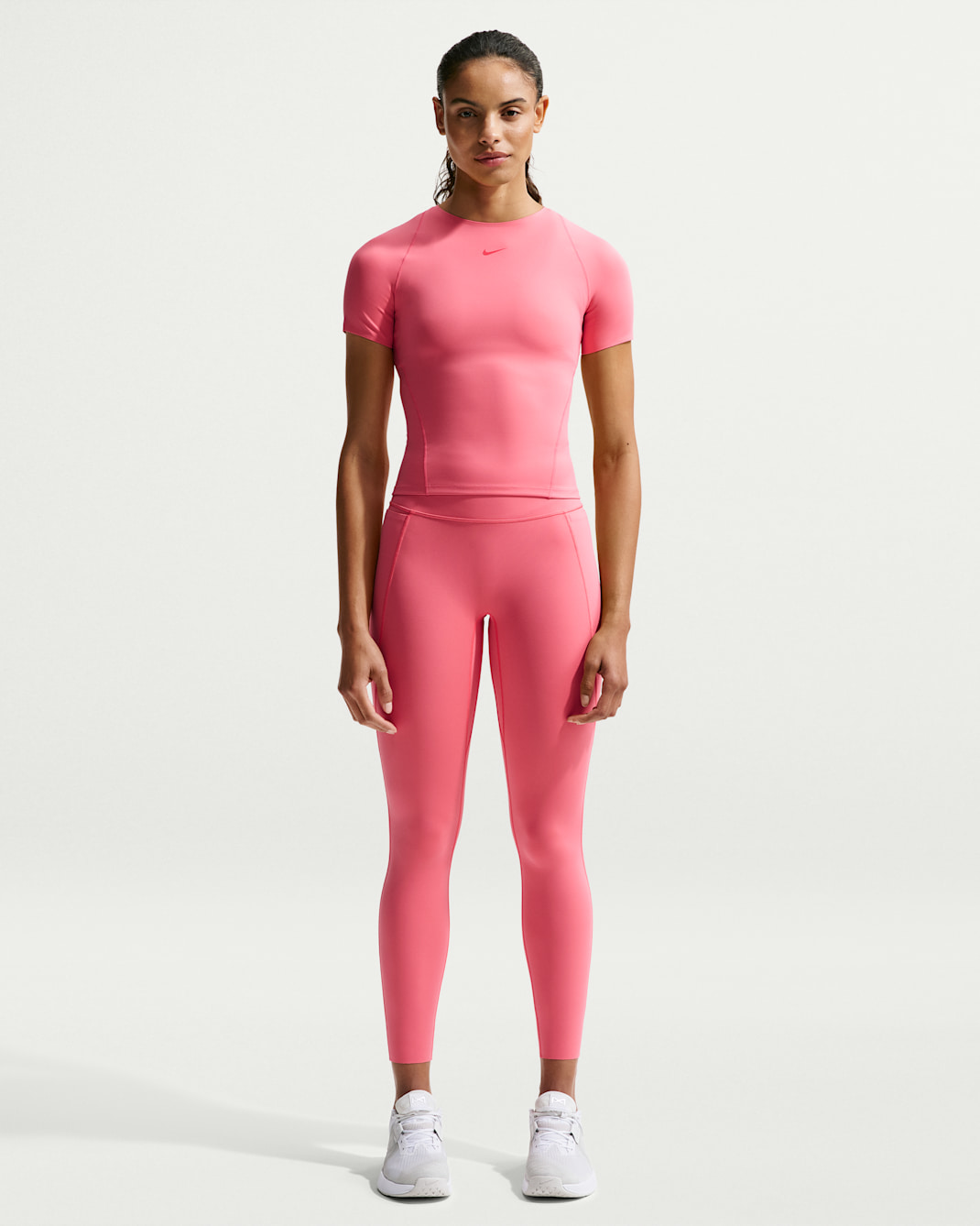Leggings de cintura alta sin costura delantera de 7/8 para mujer Nike Universa - Coral marino/Langosta/Rojo fusión claro