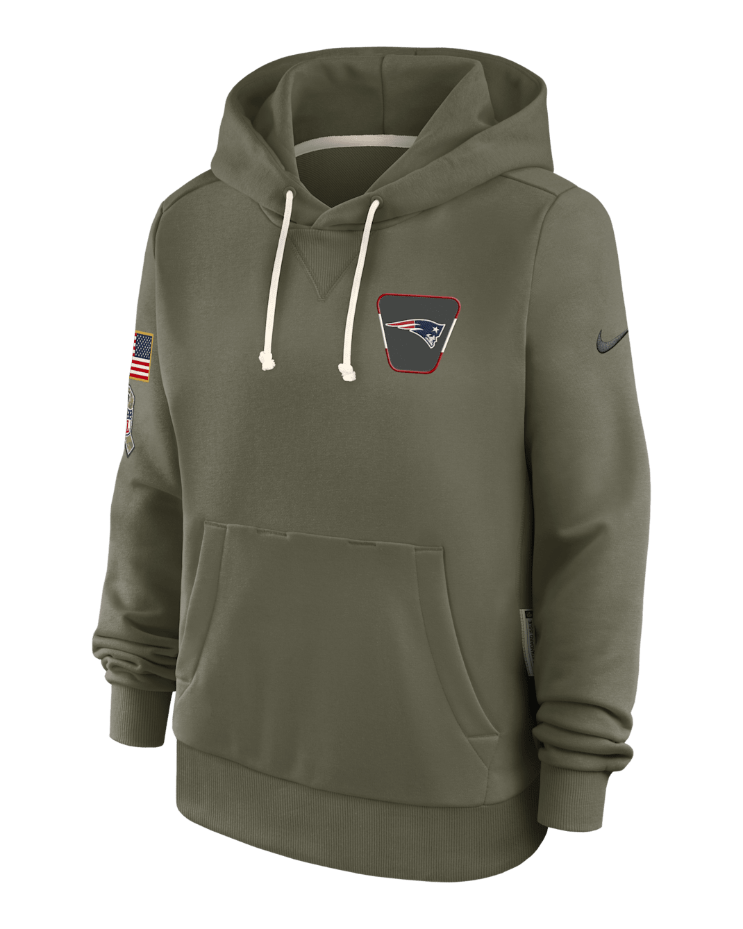 New England Patriots Salute to Service Sideline Women's Nike Dri-FIT NFL Pullover Hoodie - Olive
