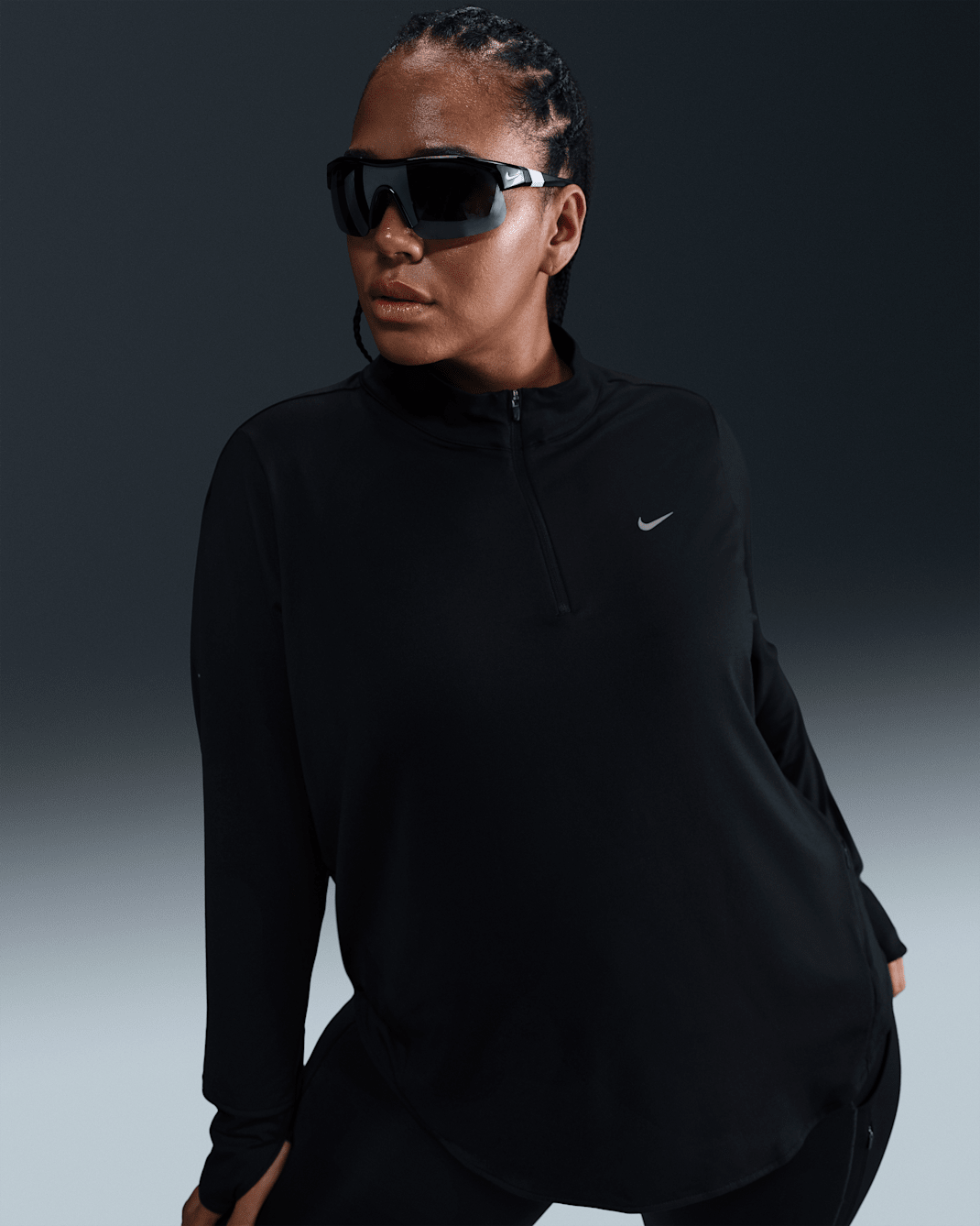 Nike Swift Women's Dri-FIT UV 1/4-Zip Running Top (Plus Size) - Black