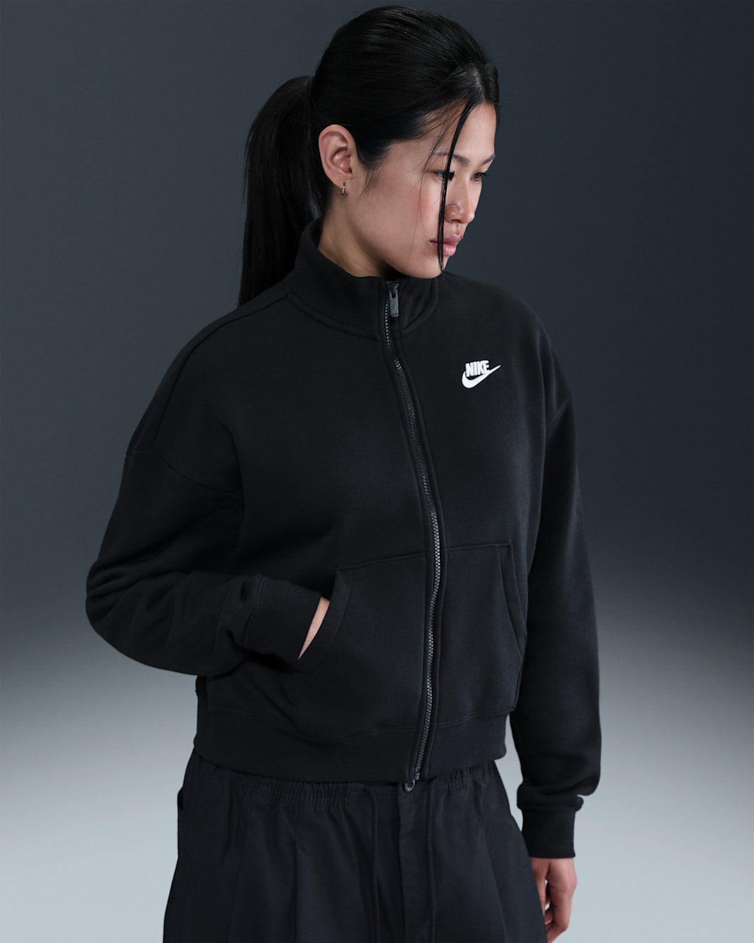 Nike Sportswear Club Fleece Women's Loose Track Jacket - Black/White
