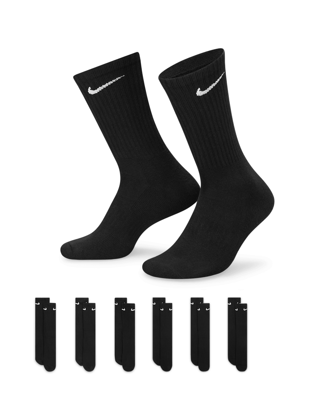 Nike Everyday Cushioned Calcetines largos de entrenamiento (6 pares) - Negro/Blanco