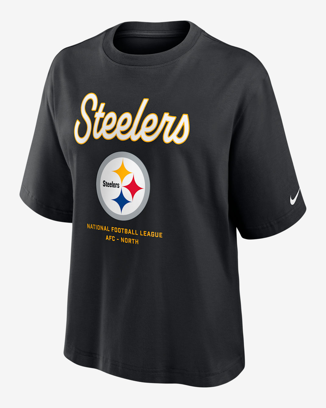 Playera Nike de la NFL para mujer Pittsburgh Steelers Essential Script Boxy - Negro