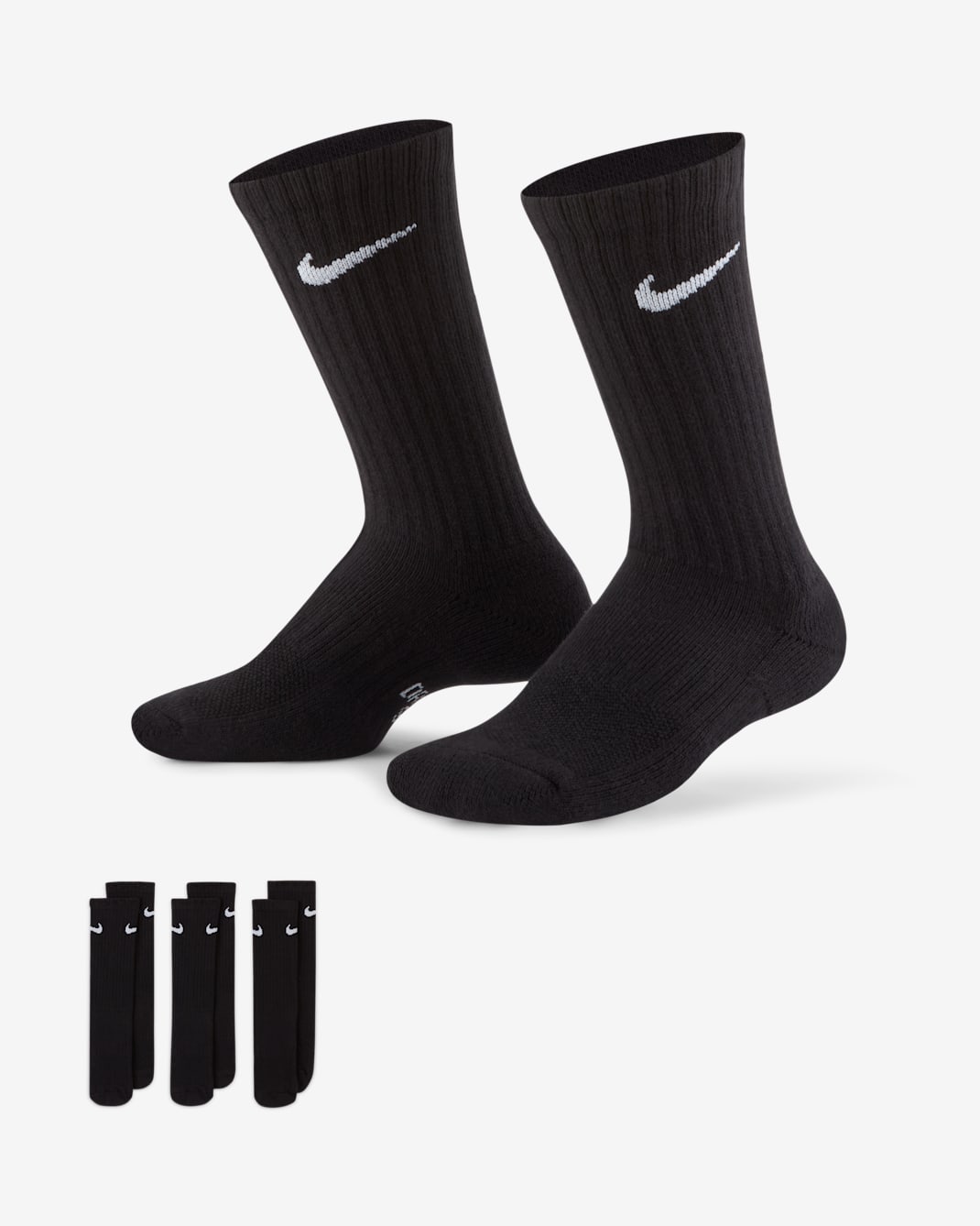 Nike Everyday Kids' Cushioned Crew Socks (3 Pairs) - Black/White